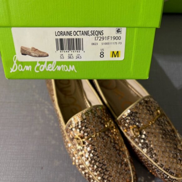 Sam Edelman Loraine Bit Loafer in Gold Sequin MSRP$190 Elegant & Chic - Picture 14 of 16
